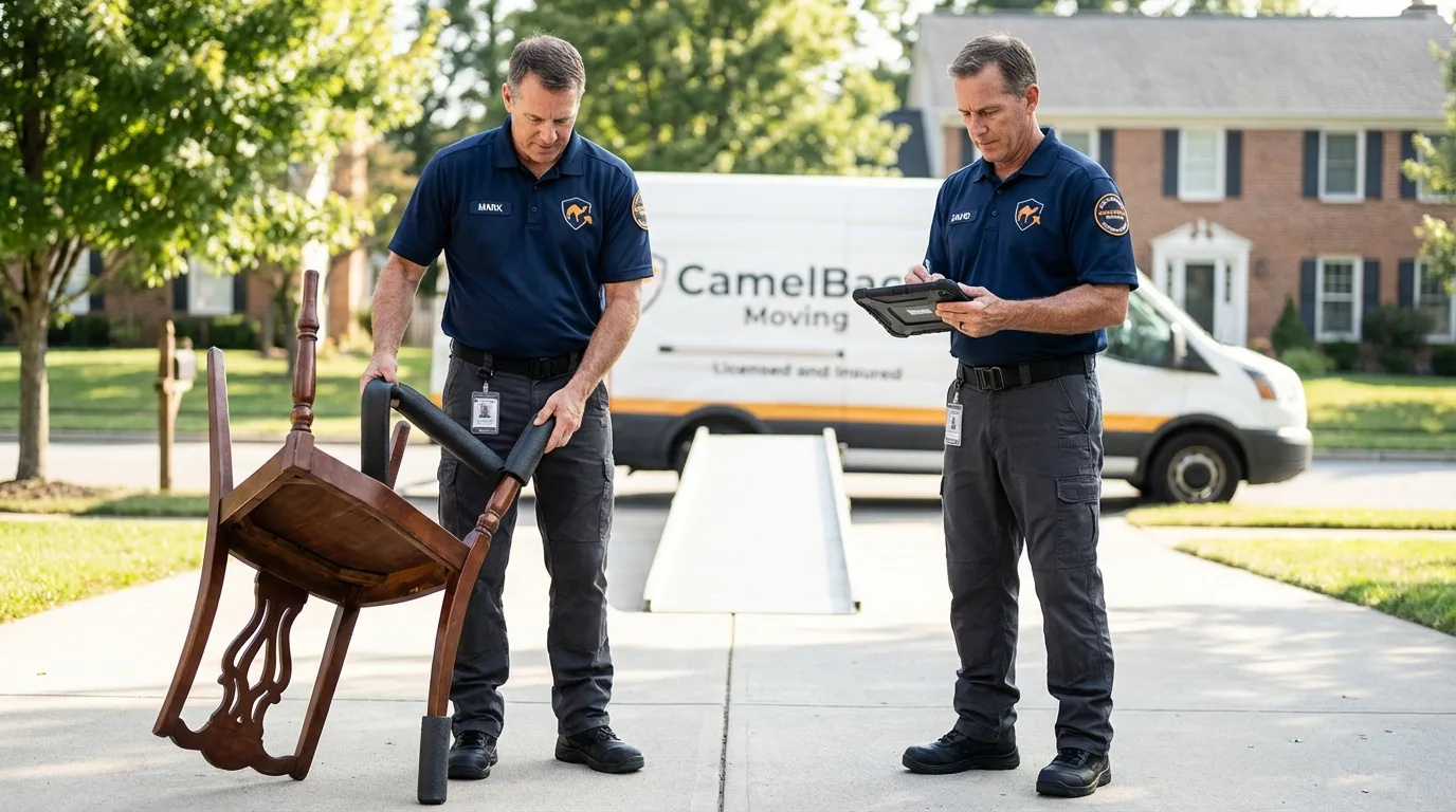 Movers inspecting furniture for damage prevention before loading in Dunbar, PA